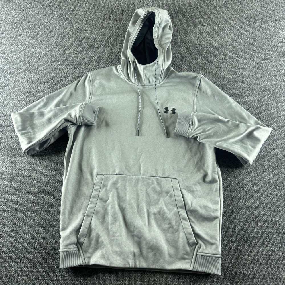 Under Armour Hoodie Mens M Gray ColdGear Fleece Pullover Kangaroo Pocket Logo